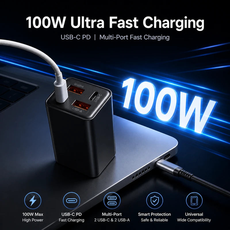 100W Super Fast Multi-Port Charging Adapter With Cable