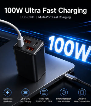 100W Super Fast Multi-Port Charging Adapter With Cable