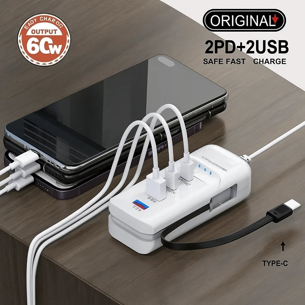 66W 4 Ports USB C Type Fast Charging Adapter