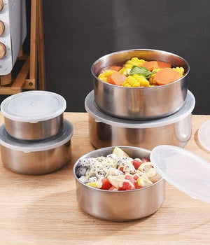 5pcs Stainless Steel Food Bowl with Airtight Lids