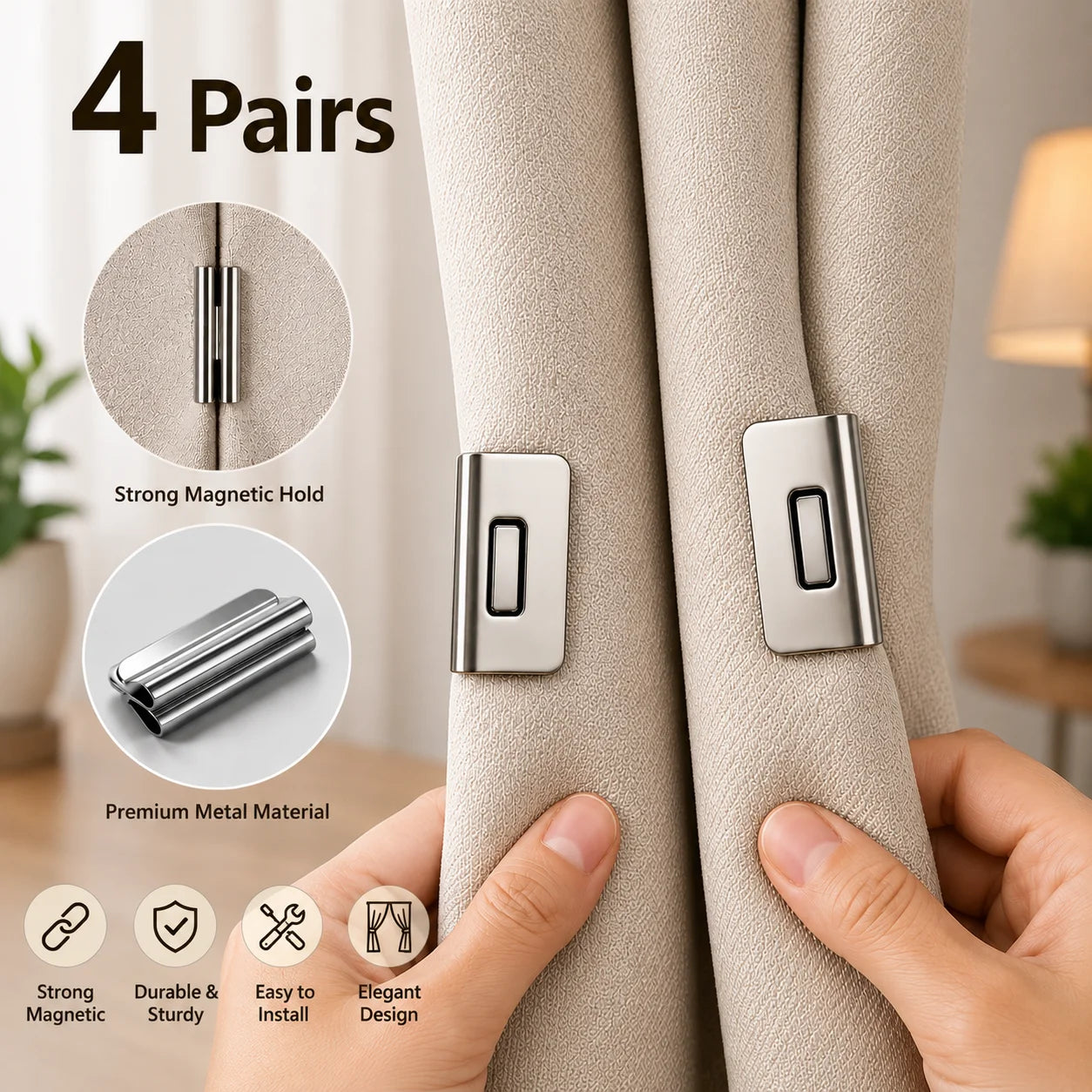 Strong Adjustable Magnetic Curtain Clip Set