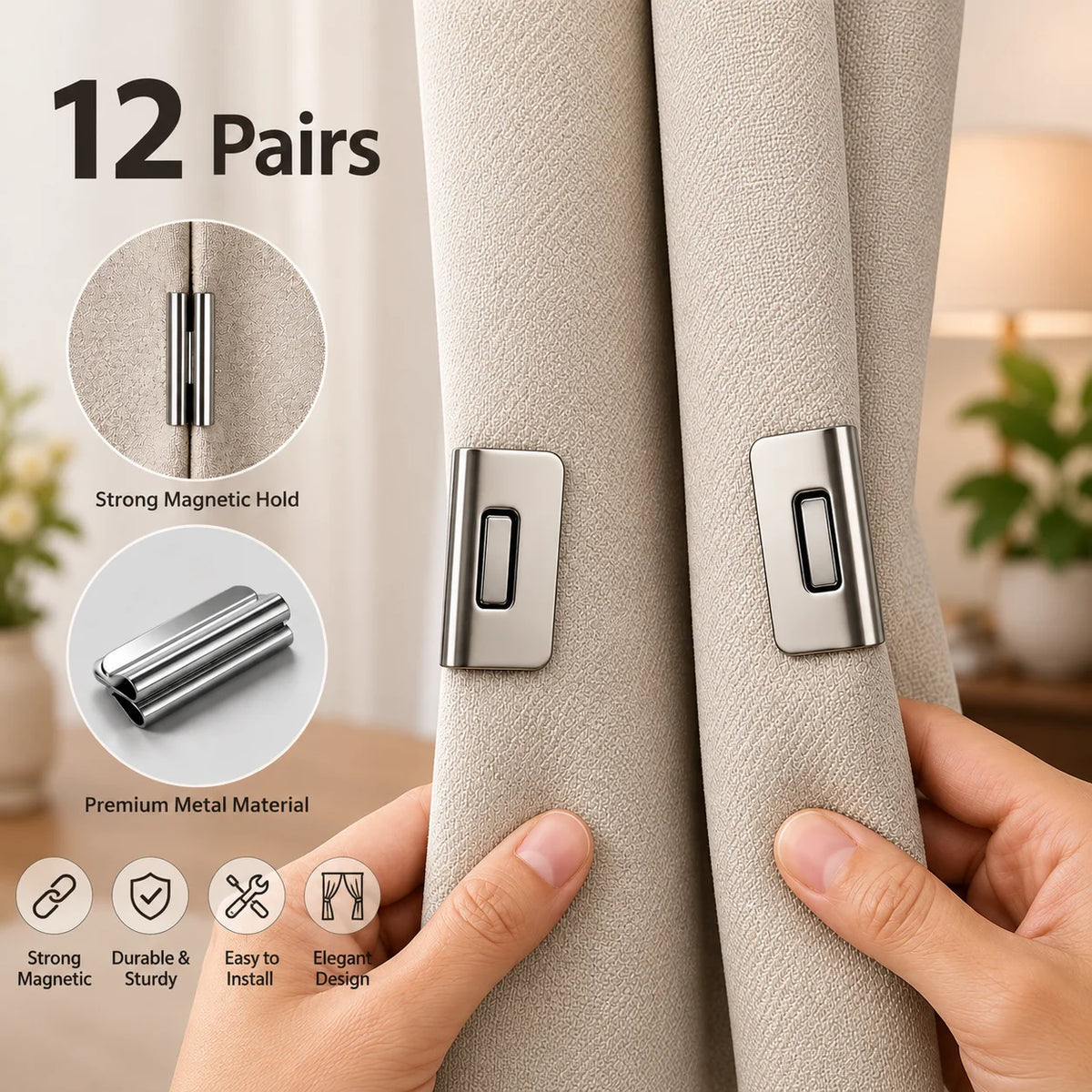 Strong Adjustable Magnetic Curtain Clip Set