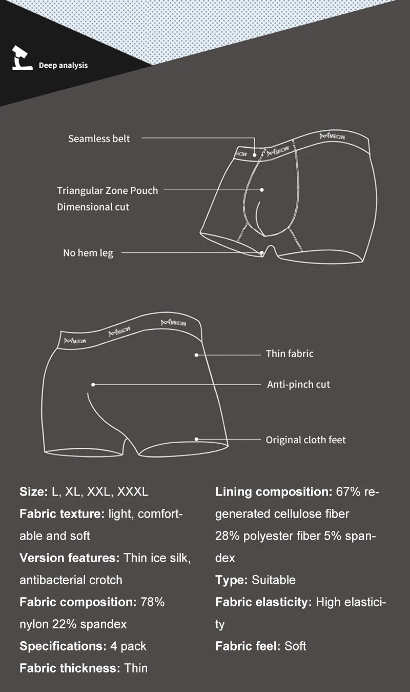 Men's Breathable Anti-Bactorial Ice Silk Boxer (4 Pcs)