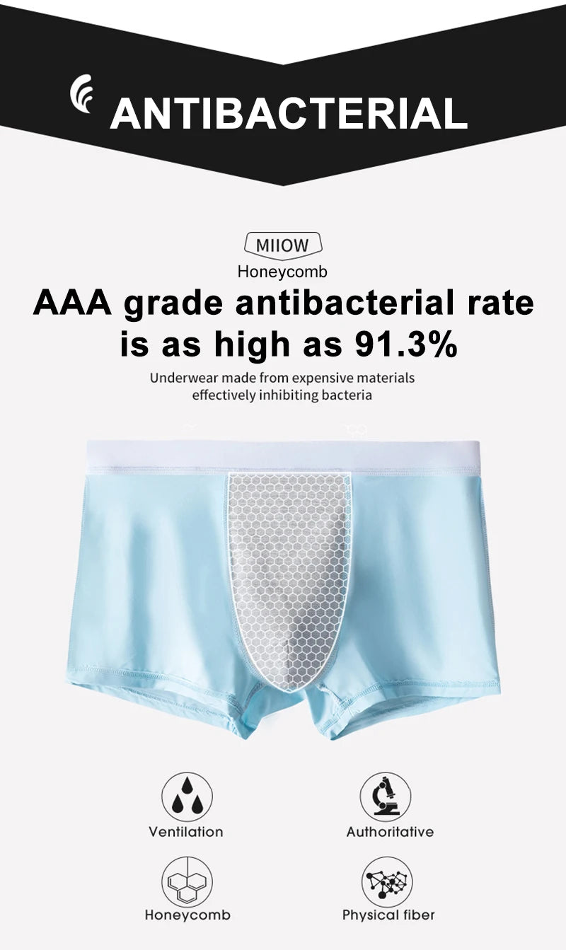 Men's Breathable Anti-Bactorial Ice Silk Boxer (4 Pcs)