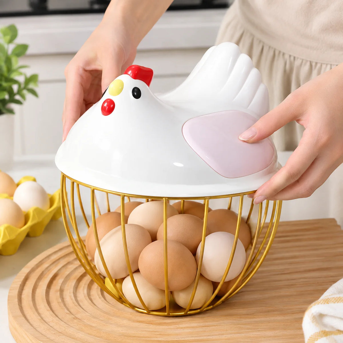 Cute Hen Shape Egg Storage Basket