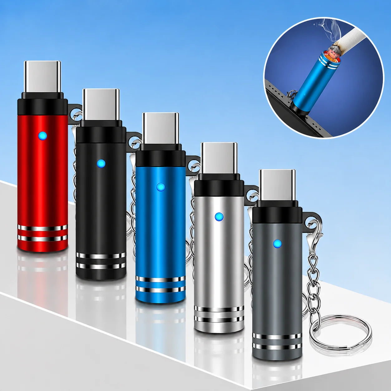 Mini Type-C Windproof Lighter With Key Ring