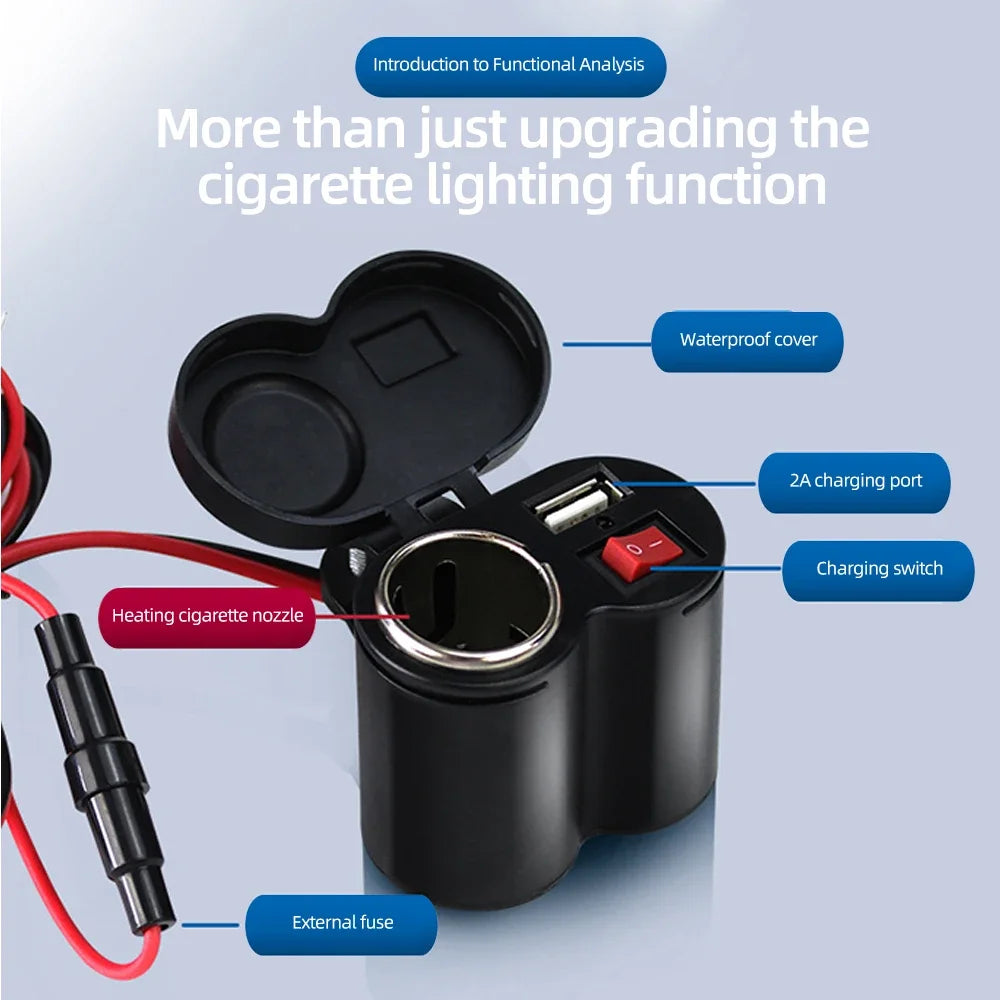 Motorcycle USB Waterproof Charger With Lighter