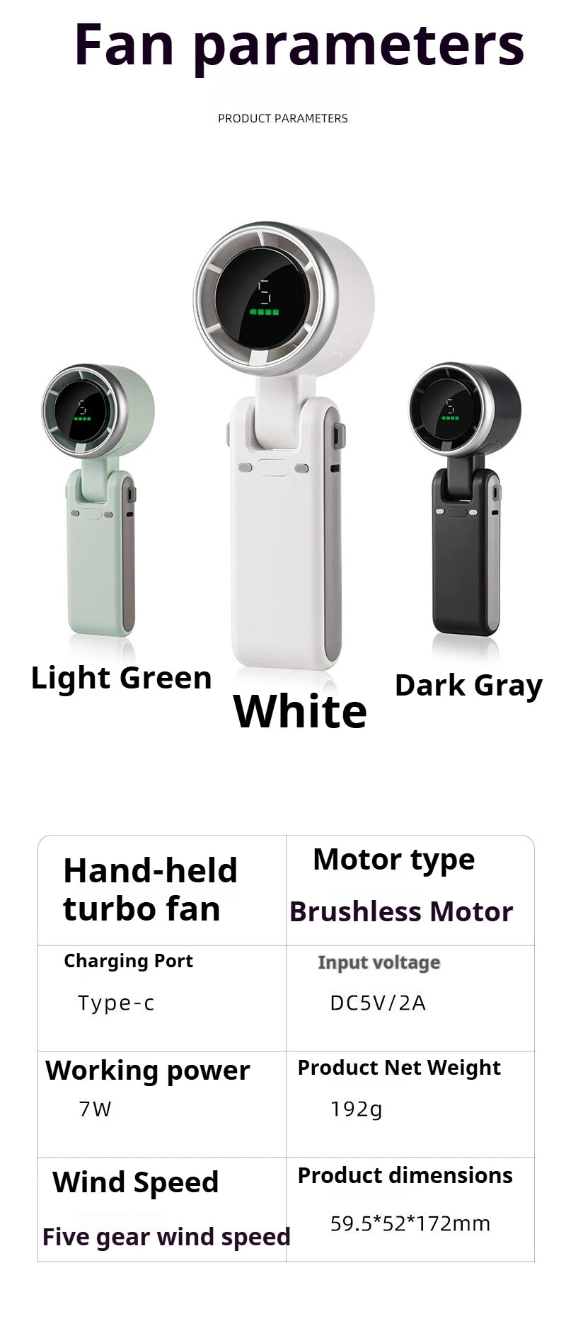 5-Speed Foldable Handheld Turbo Fan