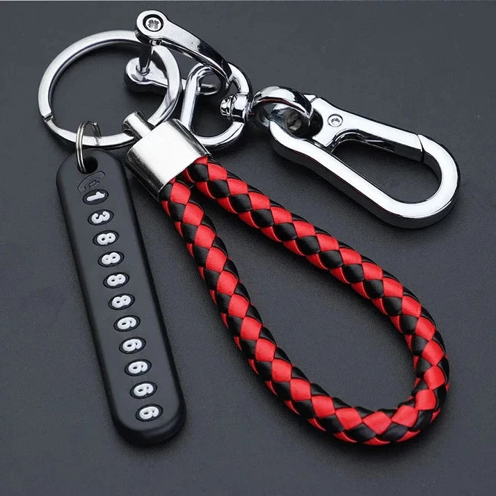 Smart Leather Rope Key Ring With Phone Number