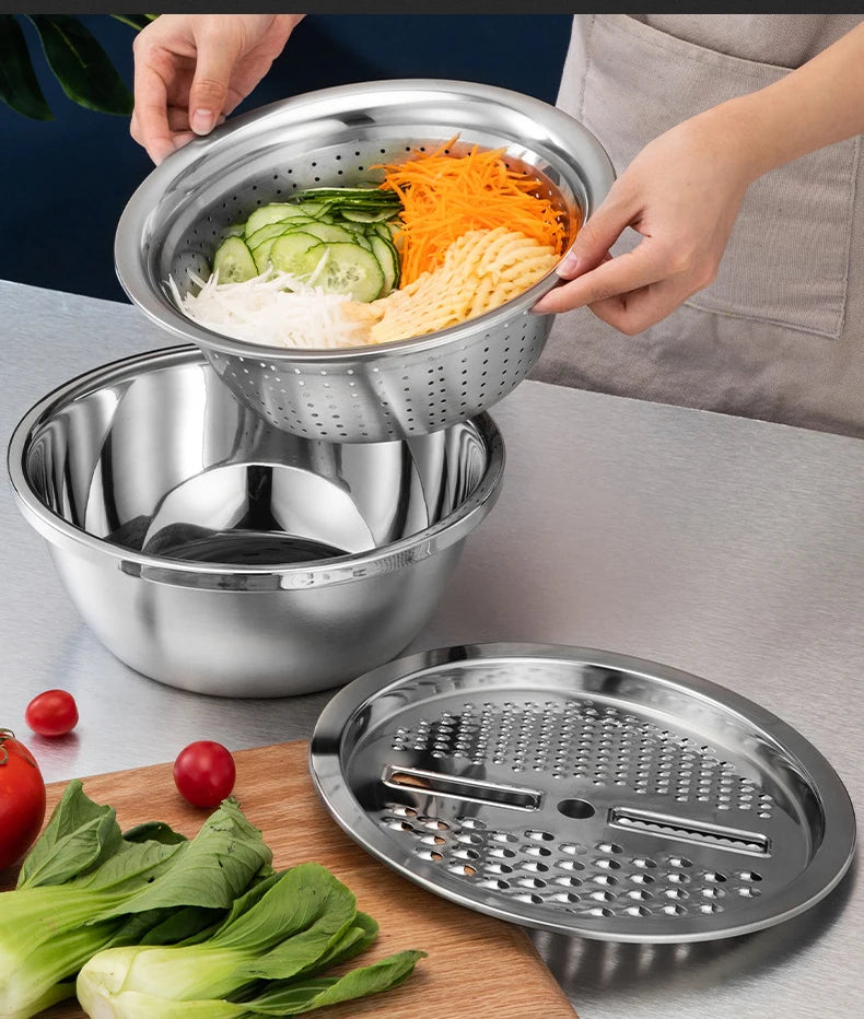 3-in-1 Stainless Steel Vegetable Slicer Drain Basket