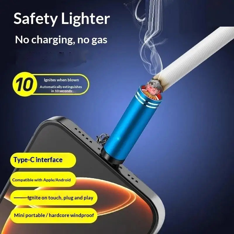 Mini Type-C Windproof Lighter With Key Ring