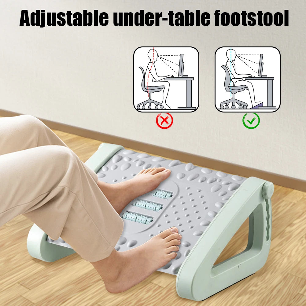 Ergonomic Footrest Stool With Massage Rollers