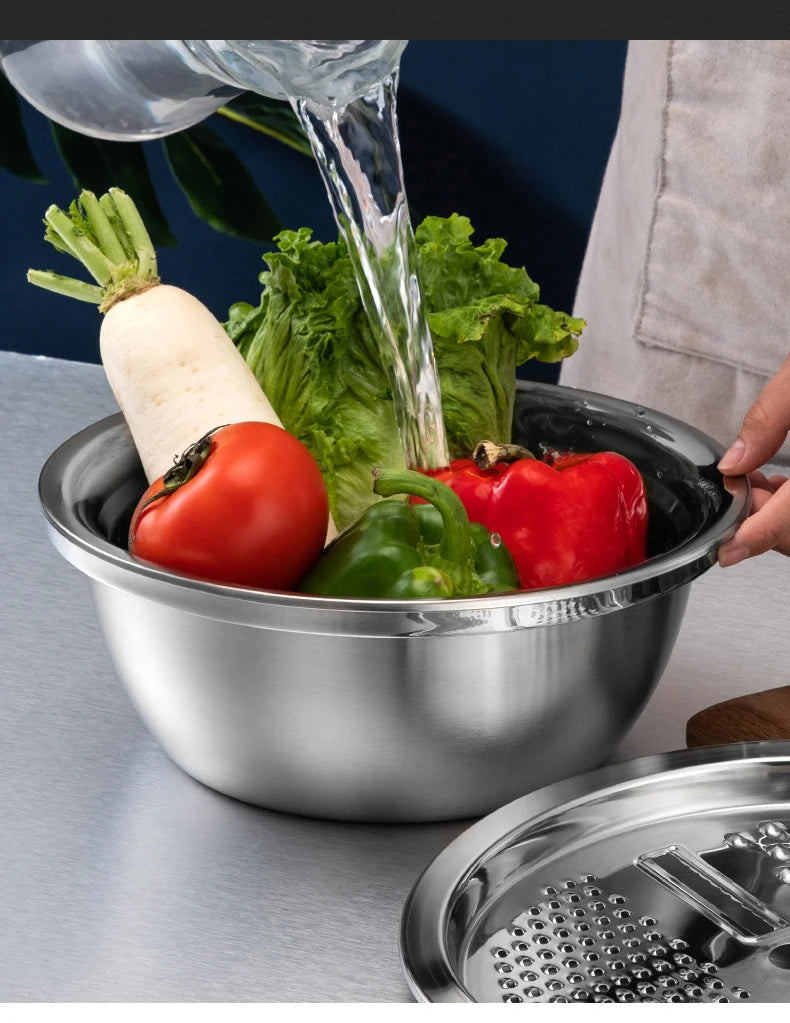 3-in-1 Stainless Steel Vegetable Slicer Drain Basket