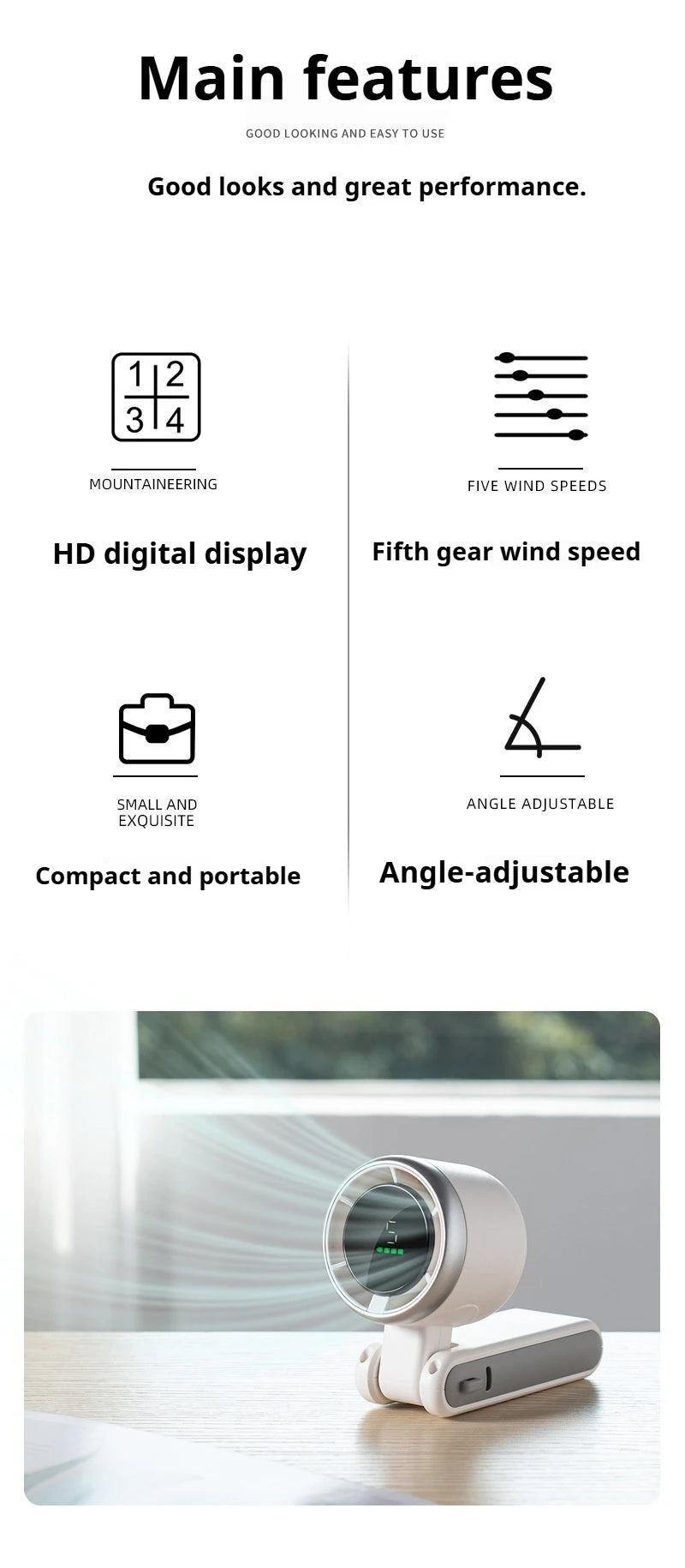 5-Speed Foldable Handheld Turbo Fan
