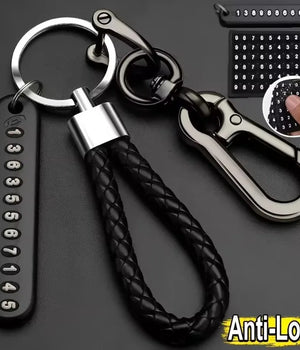 Smart Leather Rope Key Ring With Phone Number