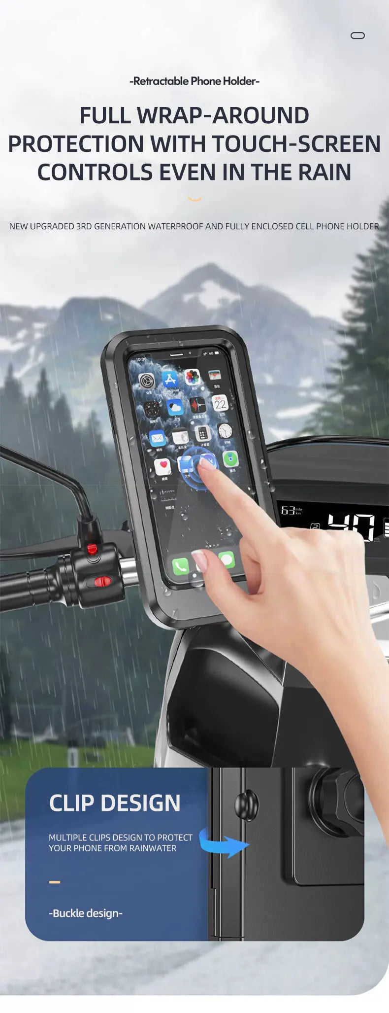 360° Waterproof Motorcycle Mobile Phone Holder