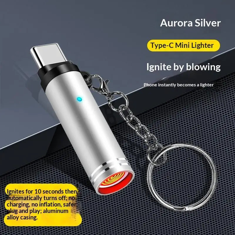 Mini Type-C Windproof Lighter With Key Ring