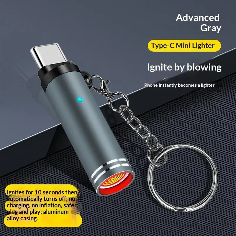 Mini Type-C Windproof Lighter With Key Ring