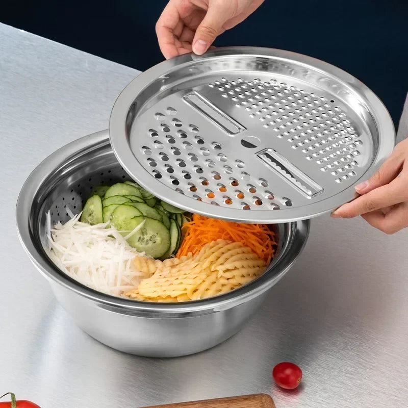 3-in-1 Stainless Steel Vegetable Slicer Drain Basket