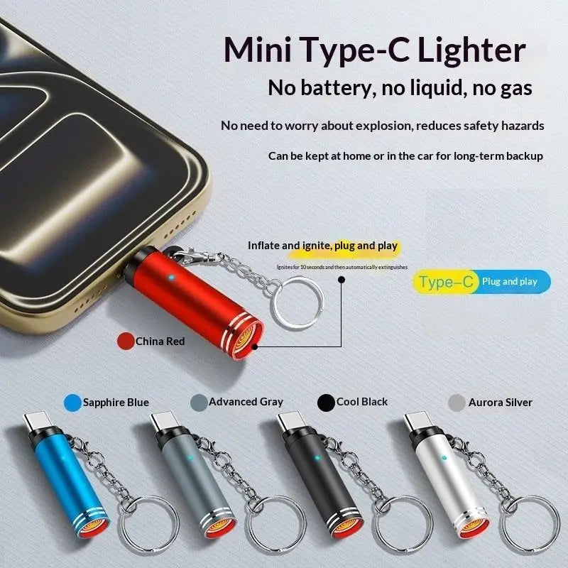 Mini Type-C Windproof Lighter With Key Ring
