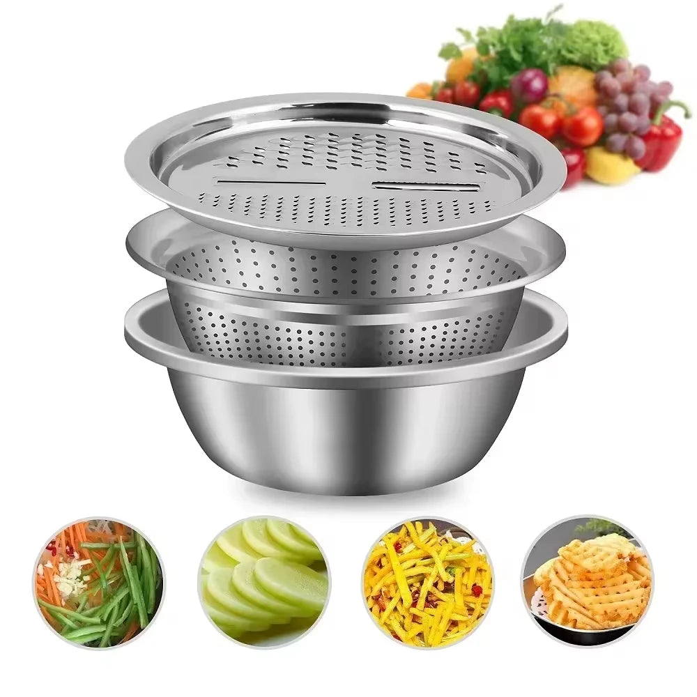 3-in-1 Stainless Steel Vegetable Slicer Drain Basket