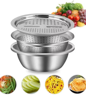 3-in-1 Stainless Steel Vegetable Slicer Drain Basket