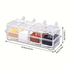 Transparent 4 Grid Spice Box With Spoon
