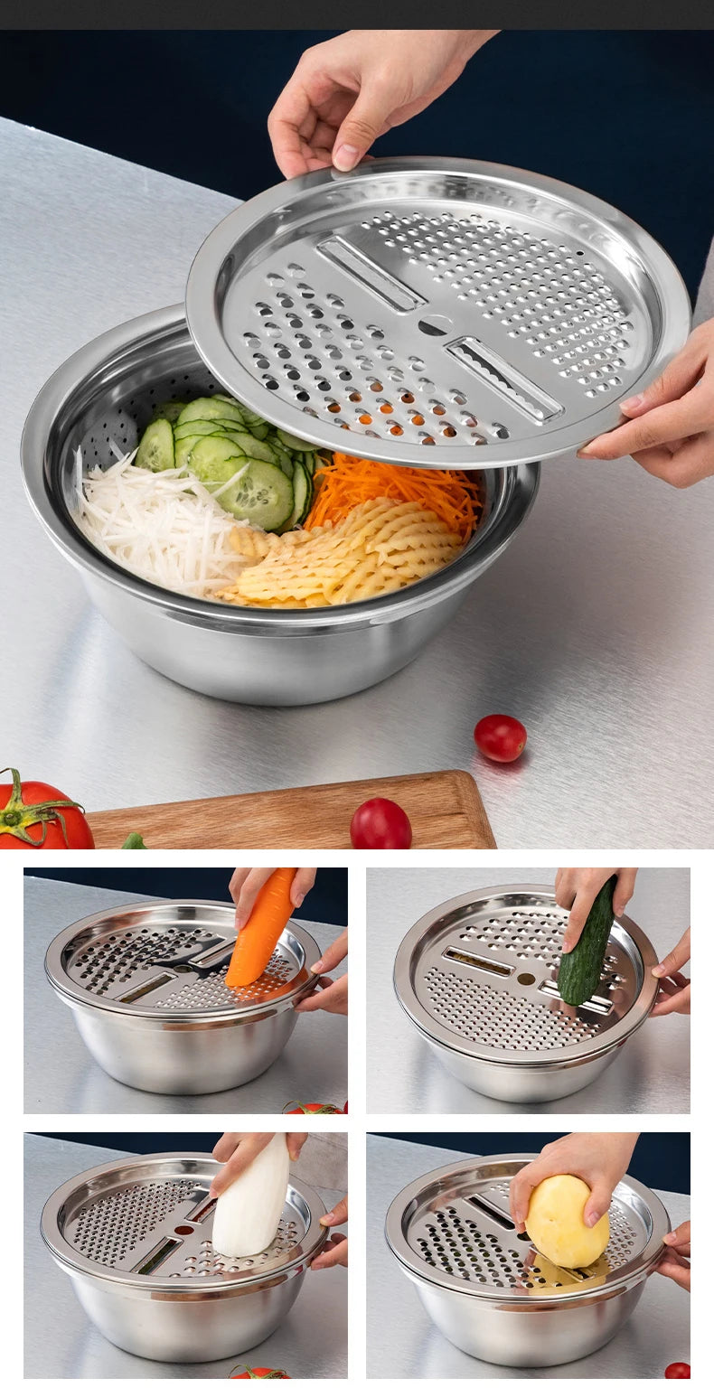 3-in-1 Stainless Steel Vegetable Slicer Drain Basket