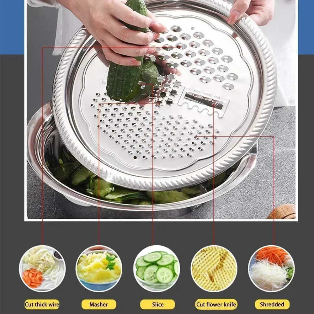 3-in-1 Stainless Steel Vegetable Slicer Drain Basket