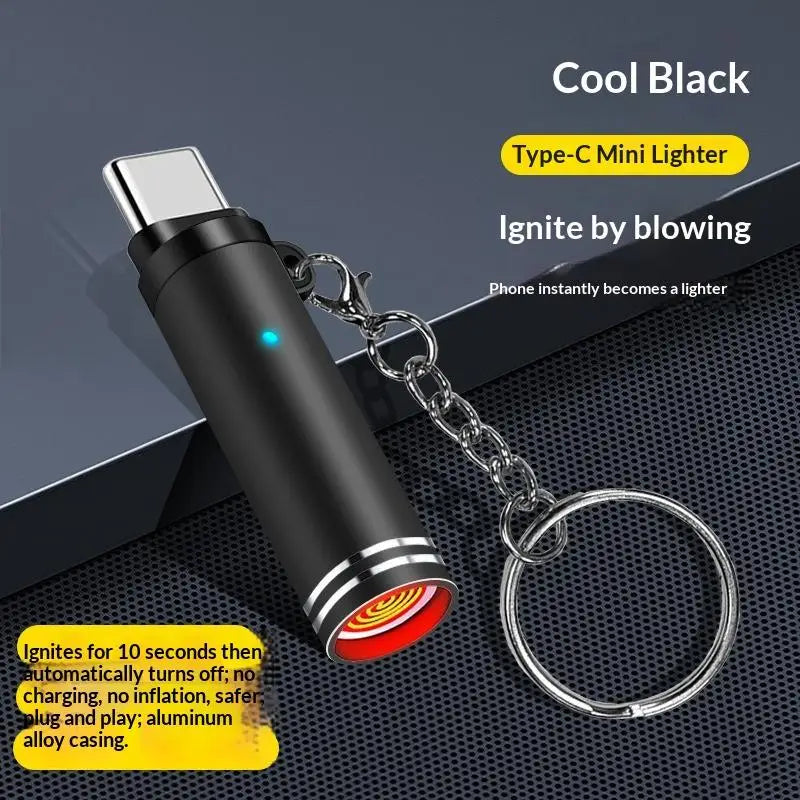 Mini Type-C Windproof Lighter With Key Ring