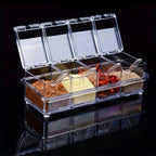 Transparent 4 Grid Spice Box With Spoon
