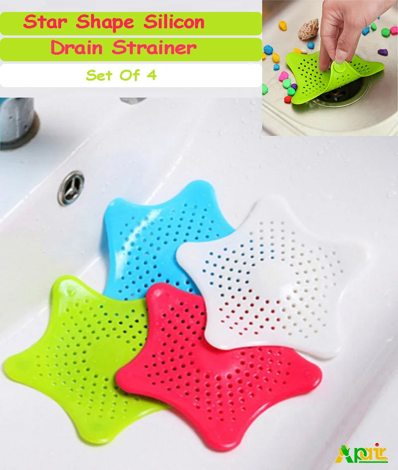 Star Shape Silicon Drain Strainer (Set Of 4)