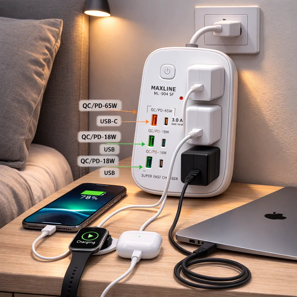 MAXLINE 65W PD & 18W QC Super Fast Charging Multiplug