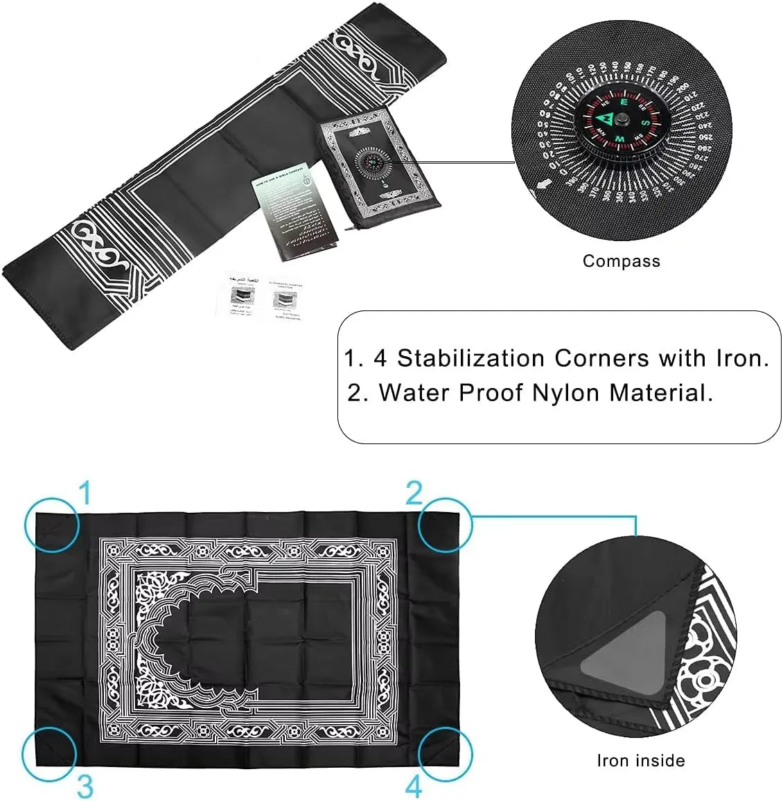 Portable Travel Prayer Mat With Compass
