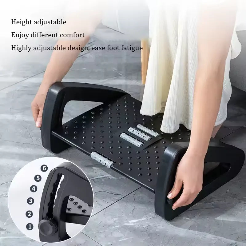 Ergonomic Footrest Stool With Massage Rollers