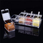 Transparent 4 Grid Spice Box With Spoon
