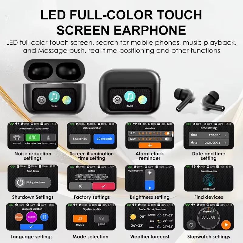 A9 Pro App Supported ANC/ENC Touch Display Wireless Earbuds