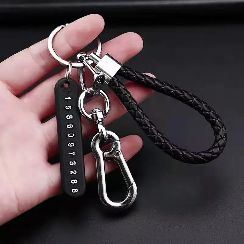 Smart Leather Rope Key Ring With Phone Number