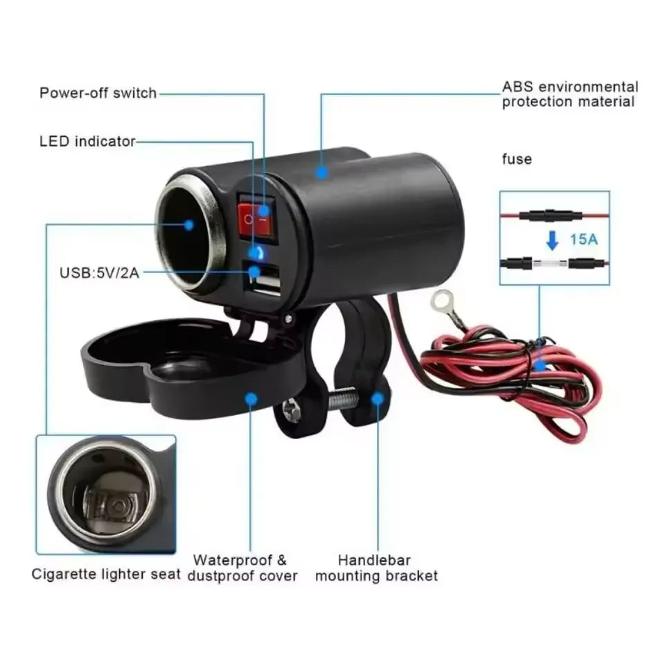 Motorcycle USB Waterproof Charger With Lighter