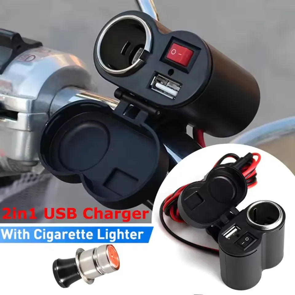 Motorcycle USB Waterproof Charger With Lighter