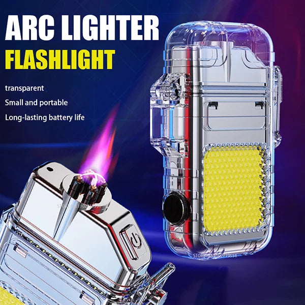 Transparent Dual Arc Lighter with Flashlight