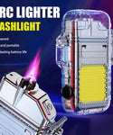 Transparent Dual Arc Lighter with Flashlight