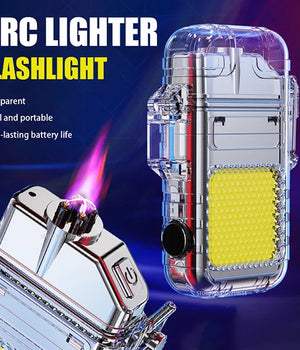 Transparent Dual Arc Lighter with Flashlight